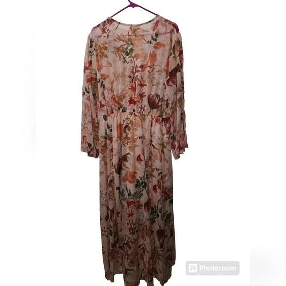 Vintage Alexa B Plus Women Nites 20W Faux Wrap Gown Pink Floral Chiffon Feminine - Picture 2 of 8